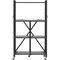 Black Carbon Steel 4 Tier Foldable Garage Storage Shelf with Wheels